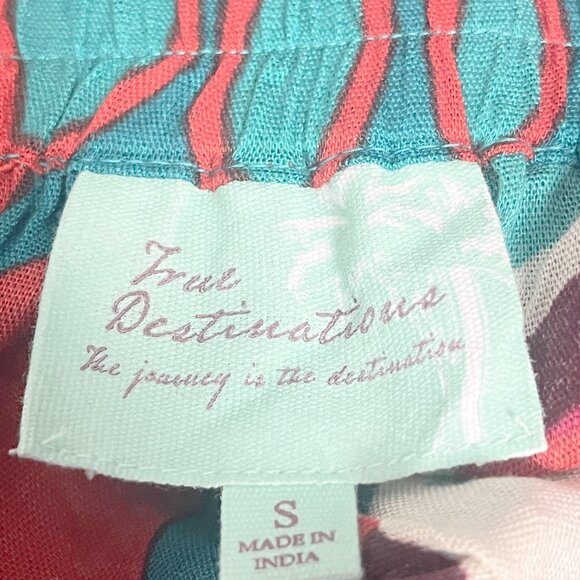 True Destinations Resort Wear Teal Pink Floral Flare Pants Small - Picture 5 of 6